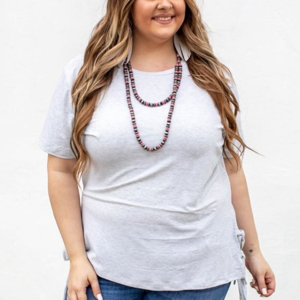 Tee Short Sleeve with Side Tie Gray Size 1X